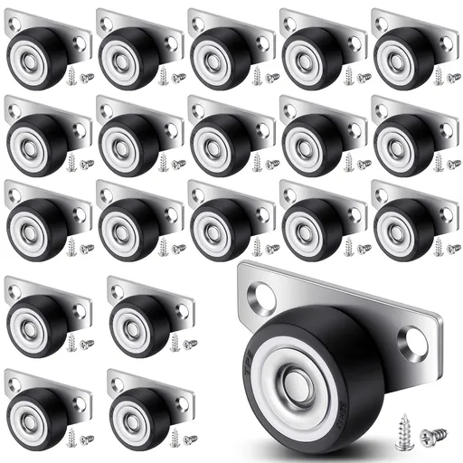 20 Set 1.25 Inch Small Side Mount Caster Wheels Little Drawer Rollers Mini Low Profile Casters Non Swivel Rigid Casters Wheels with Screws for Drawers, Wooden Furniture, Trays, DIY Project