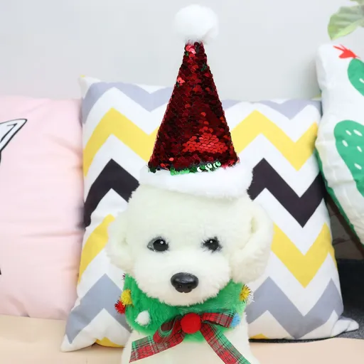 Pet Sequin Hat Scarf Set Odd pet Christmas Sequin Set Large