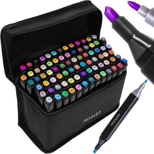 Marker Pens Double-Sided 80-Pack Multicolored with Case