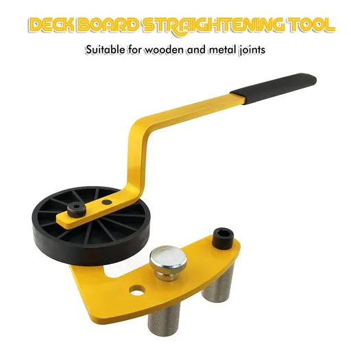 Deck Board Straightening Tool with Anti-Slip Handle and Hard Pressure Roller for Aligning Wooden or Metal Joinery Decking Installation Projects (Yellow)