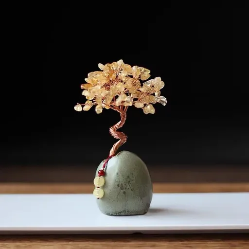 Natural Crystal Wealth Tree Feng Shui Decor 12cm Yellow