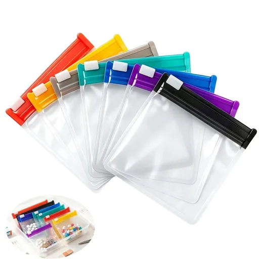 Self Sealing Medicine Bags, Reusable Slide Lock Zipper, 7-Color Sorting for Travel, Home and Office