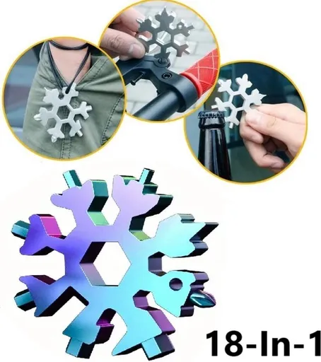 18 in 1 Multipocket Tool | 18 Functions | Stainless Steel | Multitool Keychain | Bicycle Tools | Snowflake | Multicolor