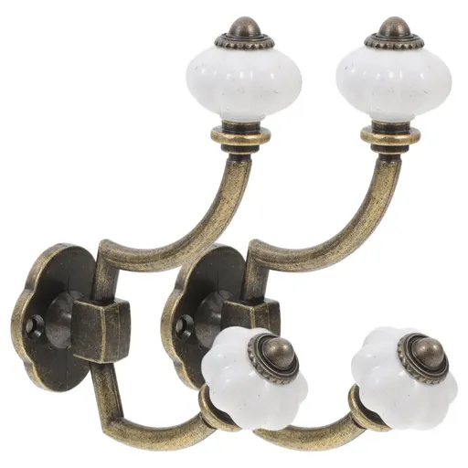 2PCS Vintage Double-Hook Wall Hook, Zinc Alloy Antique Bronze, White Pumpkin Plastic Knob, 3-5kg Load Capacity, for Entryway Bedroom Hanging Coats Bags Scarves Keys。