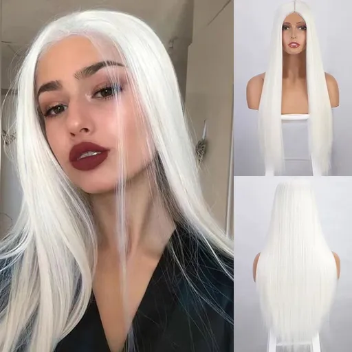White Synthetic Lace Front Wig Straight Free Part Heat Resistant Fiber Hair Glueless Lace Wigs For Women Party Use Lace Wigs