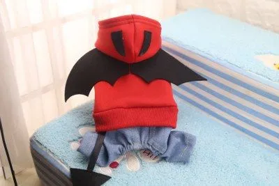 Shine Pet Dog Cat Hoodie Sweatshirt Polyester Four Leg Jeans Red Top Bat Black Wings XS (bust 27CM recommended weight 0.50 kg-1.00 kg