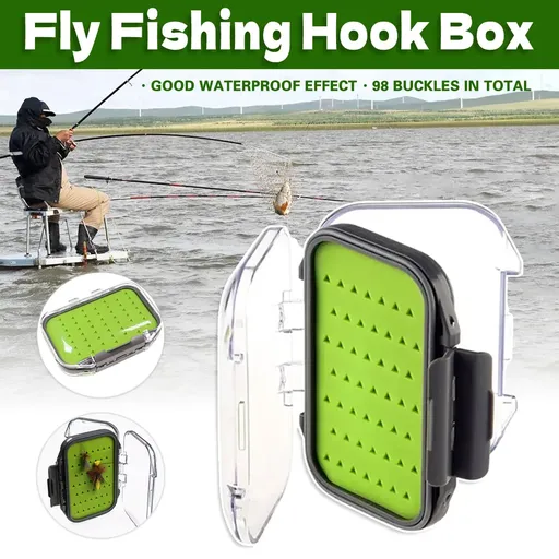 Fly Fishing Hook Box Portable Waterproof ABS Double-Sided Silicone 105mm x 75mm Transparent Lid