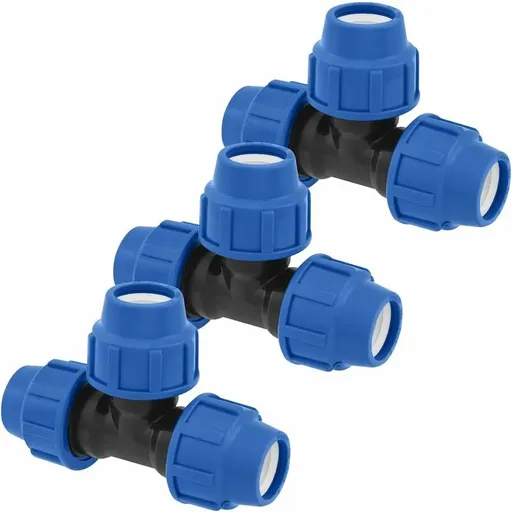 Water Pipe Tee Fittings, 25Mm X 25Mm X 25Mm, Pn16 Compression Pipe Fittings, Connectors Compatible With Pe80 And Pe100