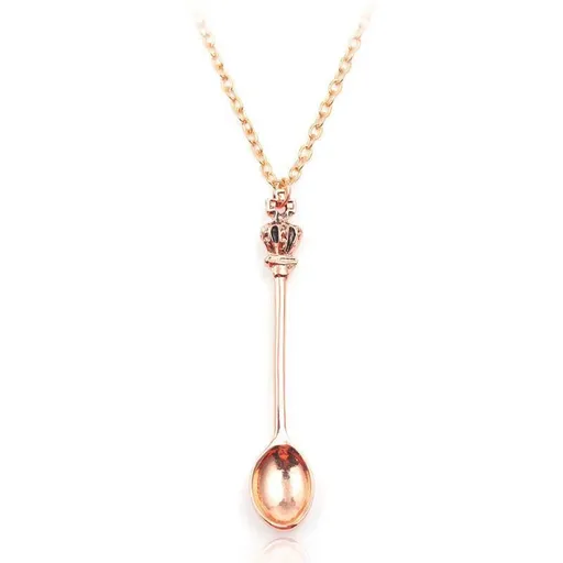Mini Crown Spoon Necklace Pendant Charm Festival Cutlery Tea Party Gift - Rose Gold