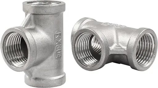 2 PCS 1/2 Inch Female NPT Tee Pipe Adapter Cast Pipe Fitting, Stainless Steel 3-Way T Shaped Pipe Fitting Adapter