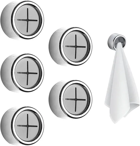 5 pieces - 42*22 mm - towel holders - self-adhesive round towel holders - towel hooks for wall mounting - no drilling required - push-in towel rack - for kitchen, bathroom, kitchen hooks - silver
