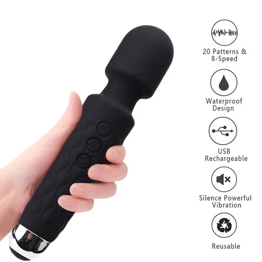 Personal Massager Wand Massager Powerful with 20 Vibrating Patterns 8 Speeds Body Massager Cordless USB Rechargeable for Back Neck Shoulder Sports Recovery Black