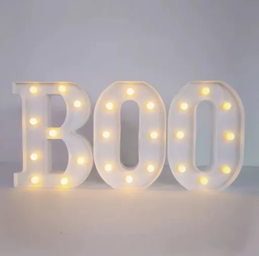 Halloween Decorations-3 Marquee Light up Letters "BOO" Decorative Sign | Halloween Decor for Kitchen Tabletop Fireplace Mantel Party Indoor - White - Size 8.5in