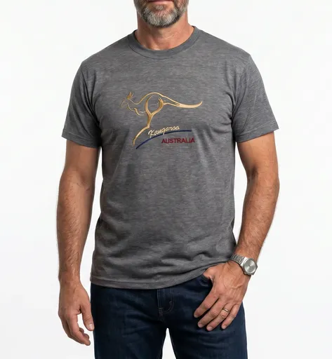Adult Australian Kangaroo T Shirt Australia Day 100% Cotton Souvenir Tee Top - Grey Marle - XL
