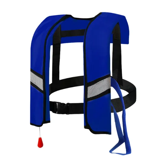 Adult Manual Inflatable Life Vest, Nylon Personal Flotation Vest with Whistle Inflation Tube Buckle and Reflective Strips, Blue