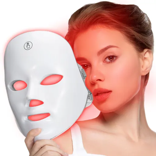 7-Color Facial Light Mask for Home Skincare – Rechargeable LED Beauty Device with 270 LEDs, One-Touch Control & Auto-Timer (White with Gold Trim) | Other Colors Available in Store