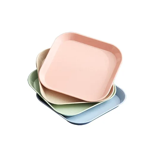 Multifunction Snack Plates Unbreakable 4pcs Set Healthy Food-grade PP Dinner Plates Dinnerware Dishes Set Square Food Plate