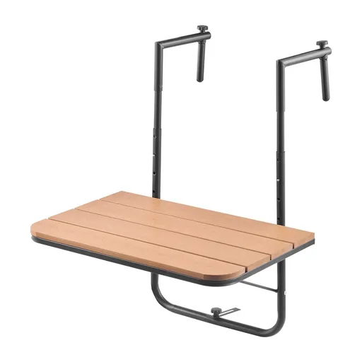 595 x 400 mm Foldable Balcony Railing Table, 4-Level Height Adjustable Outdoor Bar Table, Fits Rails 1" to 8.27", Serving Table for Patio, Deck & Balcony