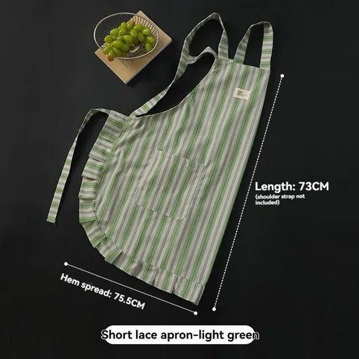 vertical striped apron, lace apron, apron with pocket, H-shaped apron, adjustable waist apron, kitchen apron, barbecue apron, gardening apron, Australian home apron - light green - Size M