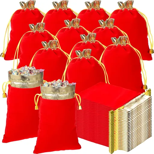 50 Pieces Velvet Bags Soft Jewelry Pouch with Drawstrings Velour Packaging Drawstring Present Bag for Candy Wedding Party Birthday Christmas Thanksgiving, 4.7 x 6.3 Inch (Red) Red 4.7x6.3 (Pack of 50)