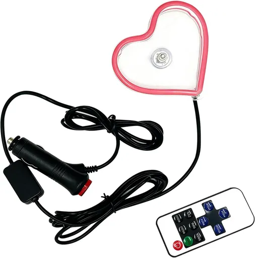 Car LED Ambient Light, Heart-Shaped Neon Window Light with Suction Cup, IP65 Waterproof 5 Modes Night Lighting Decoration, Romantic Mood Interior Accessory for Cigarette Lighter Socket (Pink)