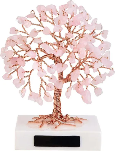 Chakra Tree of Life Feng Shui Decoration Tree of Happiness Crystal Meditation Marble Base Multicolor Small Rose Flower Decoration