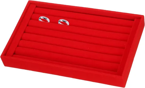 Velvet 7 Slots Ring Organizer Jewelry Display Tray Showcase Ring Holder Velvet Jewelry Organizer Stand for Rings Earrings Red