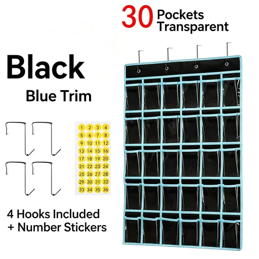 Black 30 Pockets | Labeled Hanging Storage Organizer | Christmas Space-Saving Gift | Compact Multi-Pocket for Phone Cards Calculator