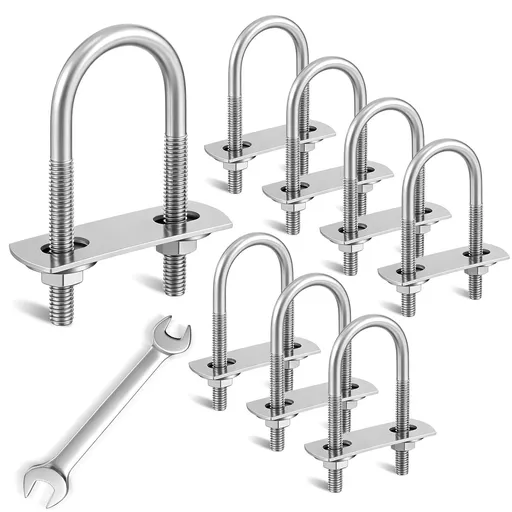8 Sets M6 U Bolts 1 Inch Wide, 304 Stainless Steel Heavy Duty 25mm x 70mm U Bolts with Nuts, Bolt Plate, Washers and Wrench for Boat Trailer