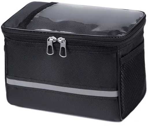 Bicycle handlebar bag - Removable bicycle handlebar bag with phone holder - Insulated - Phone bicycle bag - Waterproof - Black