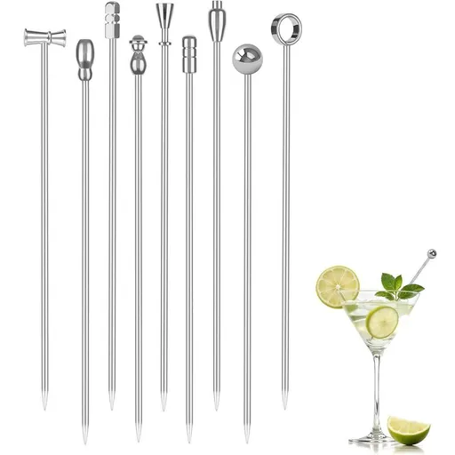 9 Pcs Metal Martini Cocktail Picks Martini Garnish Sticks Reusable for Drinks Appetizers