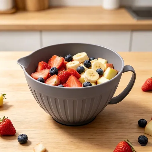 Large Plastic Mixing Bowl with Handle and Grip Base for Salad Baking and Food Prep - Wide Mouth Kitchen Bowl for Mixing Batter Whisking Eggs and Serving - Food Safe 9.44 Inch Bowl for Home Cooking