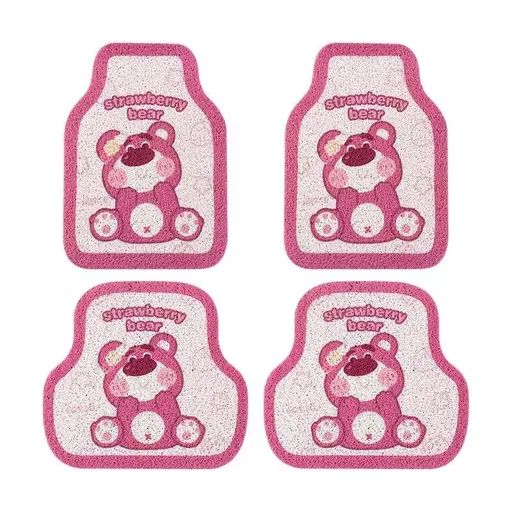 Cartoon Bear Car Floor Mats PVC Universal Non Slip Sitting pink bear wire ring foot pad 4-piece set