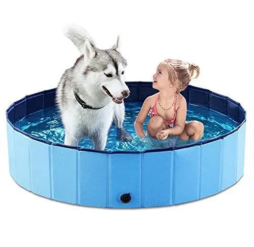 63*12in Foldable Dog Pet Bath Pool Collapsible Dog Pet Pool Bathing Tub Teen Pool Doggie Wading Pool for Puppy Small Medium Large Dogs Cats and Teen - Blue - Size 63*12in