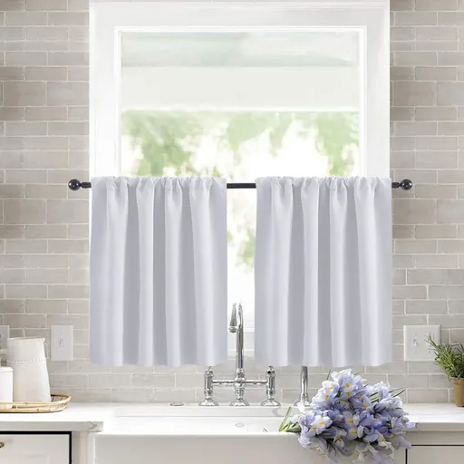 2 Pack Blackout Kitchen Curtains White, 106 x 91 cm