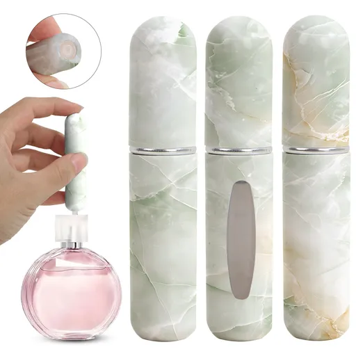 Light Green Chic Marble Travel Perfume Atomizer Set (3-Pack) - 5ml Leakproof Bottom-Fill Spray Bottles