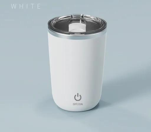 Mini Portable Electric Self-Stirring Mug - USB-C Rechargeable, 4-Hour Use, Stainless Steel (White)