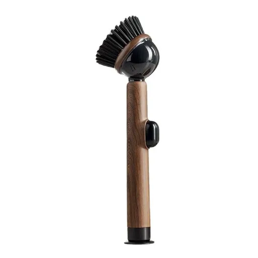 Pot Brush Wood Grain Handle Suction Cup Stand Liquid Dispensing Brush Non - Brown - Size 3PCS