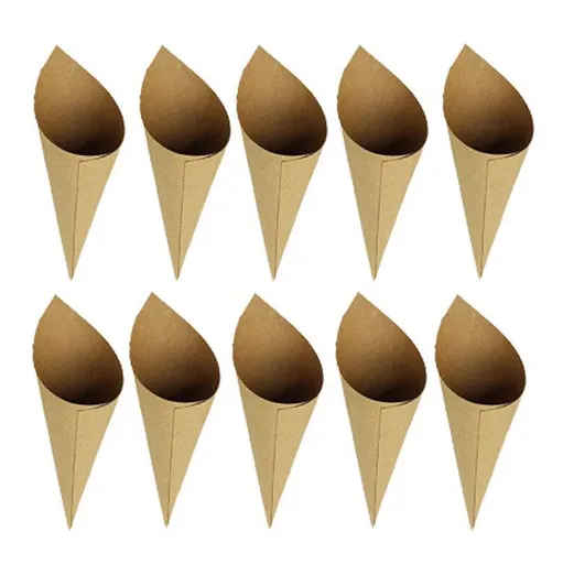 50PCS Kraft Paper Confetti Cones Brown Wedding Confetti Cones Vintage Kraft Paper Petal Cones with Hemp