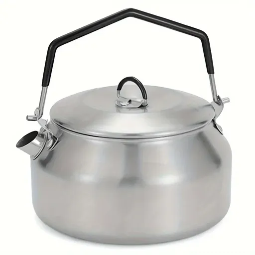 Portable Camping Kettle, 304 Stainless Steel, 1000ML Ultra-Light, Self-Standing Silicone Grip, Damping Lid, Dual-Ring Base（silver）