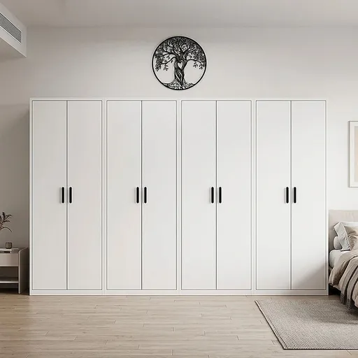 320x200cm 8-Door White Steel 2 Hanging and 2 Shelf Wardrobe with Black Handle Storage Cabinet