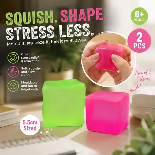 Sweet Fresh Solid Green + Solid Pink Ice Cube Squishy 2 Pack