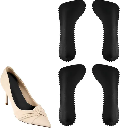 2 Pairs High Heel Inserts, Adhesive PU Cushion Insoles with Arch Support for Sandals Pumps, Black