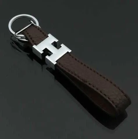 Dazzling Letter Keychain Leather Braided Car Keyring H letter silver head button: coffee color