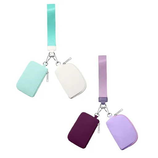 Keychain Wallet Mini Zip Around Wristlet Wallets For Women Detachable Dual Pouch Wristlet Portable Coin Purse Small Wallets For Travel Sports Outdoors G-Purple 1PCS & Mint Green 1PCS