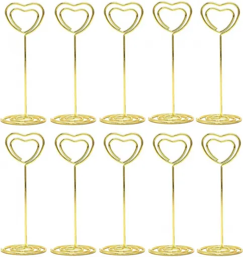 10-Pack Gold Heart Wire Photo Holders, Table Number and Place Card Stands