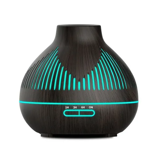 (2-Pack) 500mL Wood-Grain Ultrasonic Diffuser and Humidifier, 7-Color LED Night Light with Timer, for Home, Bedroom, or Office (10–30㎡) – Dark Wood