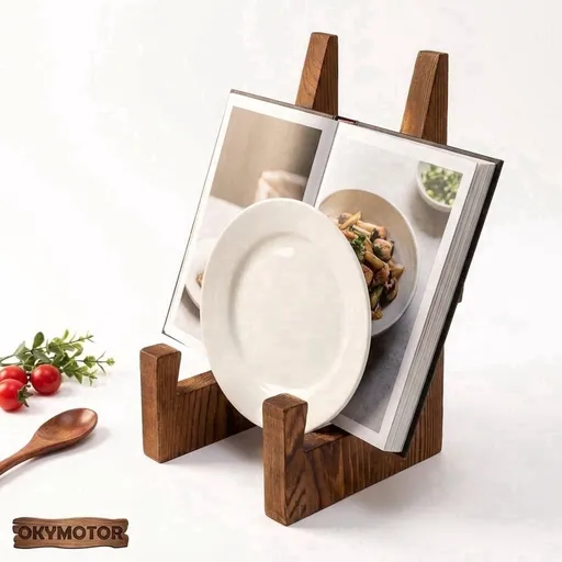 8.66 inch Wooden Plate Stand Rustic Hardwood, Innovative Detachable Wobble-Free 3D Design for Plates Pictures Cookbooks & Tablets