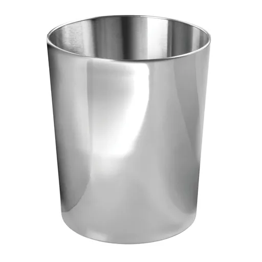 Round Metal Small 1.7 Gallon Recycle Trash Can Wastebasket, Garbage Container Bin for Bathrooms, Kitchen, Bedroom, Home Office - Durable Stainless Steel - Mirri Collection - Polished