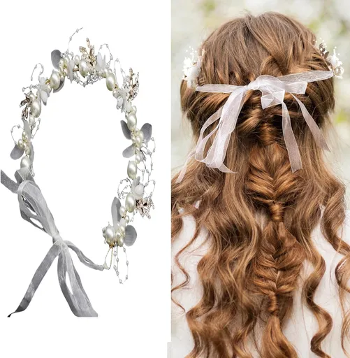 Flower Bridal Girl Bride Wedding Pearl Crown Headband Hair Headbands Tiara Vine Piece Accessories for Girls Accessories Shows (A39-1)